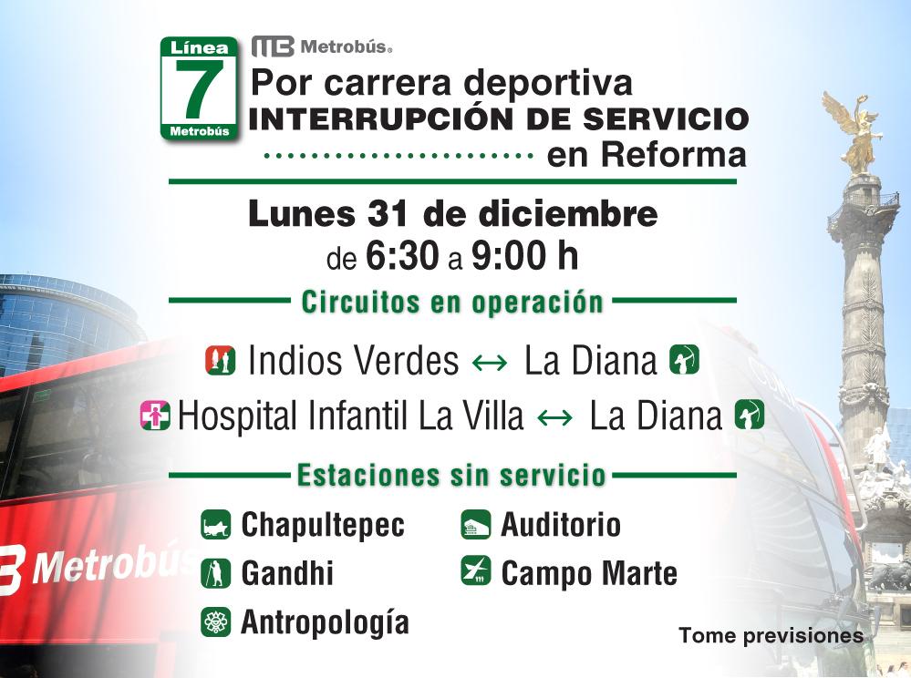 AVISO: Por carrera deportiva, mañana 31 de diciembre, interrupción de servicio en L7. Tome previsiones