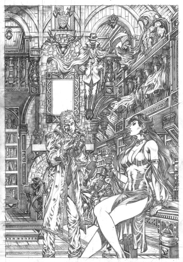 JasPosey's tweet image. My latest commission of The Mystical Library by Allan Goldman #AllanGoldman #MysticalLibrary #PhantomStranger #TheTrenchcoatBrigade #SentinelsofMagic #JusticeLeagueDark #Ragman #Shadowpact #TheShade #Tempest #Aqualad #Garth #MadameXanadu #JohnConstantine #Constantine #Hellblazer