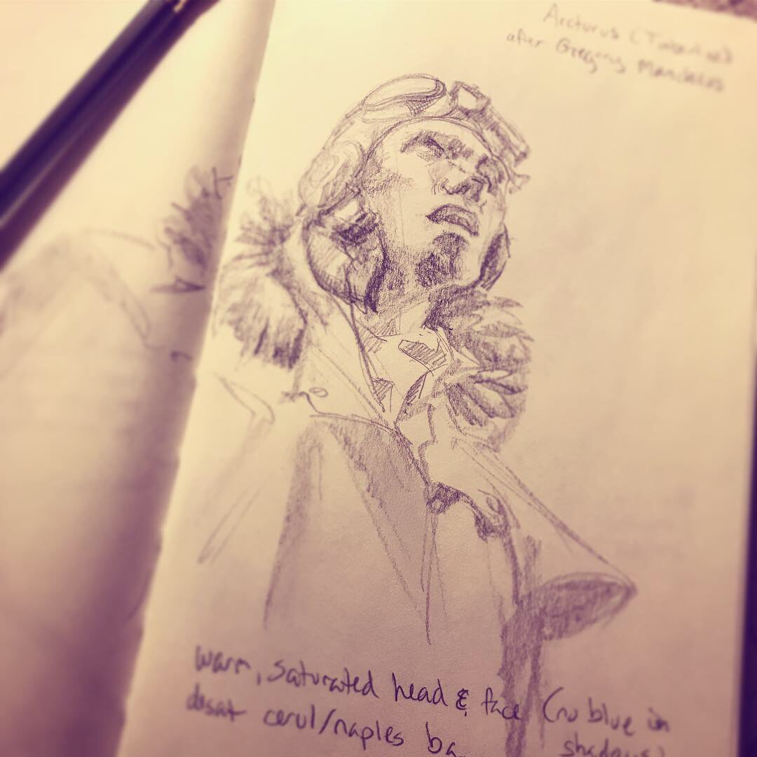 astods's tweet photo. More #sketches, this time from the Norman Rockwell Museum.  Stumbled across Gregory Manchess and fell in love.  Side note, it is difficult to translate oil paint back into pencil. But I did my best. #studies #artistsoninstagram #illustration #manchess https://t.co/VpnE1v8NMl