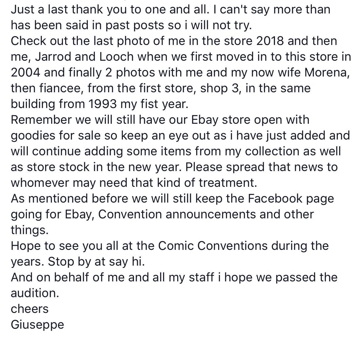 Final post for twitter. Take it away boss 

LAST DAY....Closed.
Hi all, end of trading today Monday 31st Dec will be at 4pm. Sad.
Well its finally here the last day.