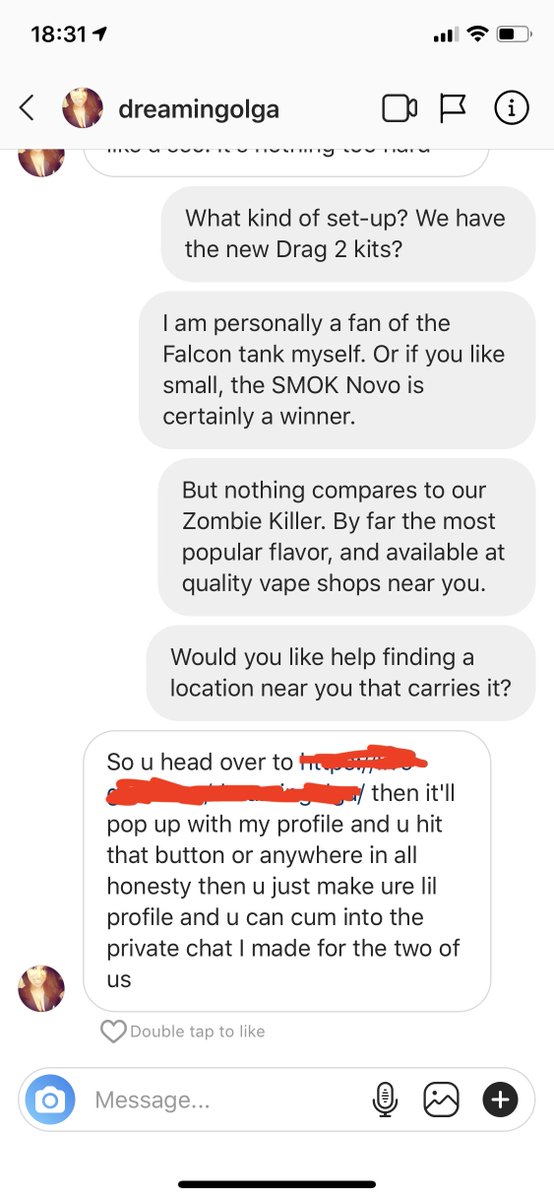 GkVapors's tweet photo. We here at GK love hearing from our fans through social media, even if they are adult entertainment bots. We sincerely hope Olga finds happiness in her new found freedom!
Best of luck Olga! You do you girl!
#attackofthebots #vapelife #eliquid #vaping #zombiekiller https://t.co/T9JClKZXnU