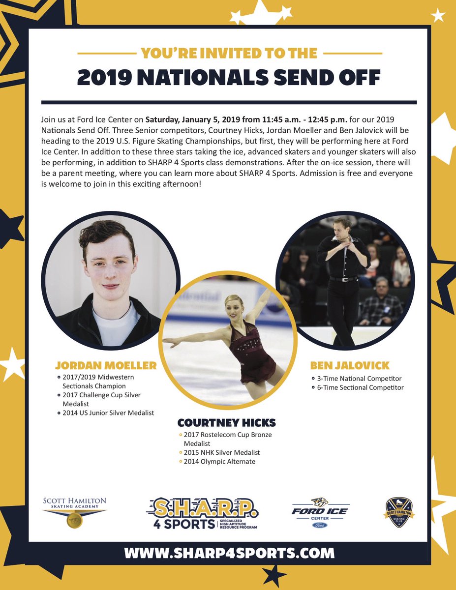 Skating in Nashville continues to be on the rise! I'm proud that the team at the Scott Hamilton Skating Club, <a href="/ScottSk8Academy/">ScottHamiltonAcademy</a>, <a href="/FordIceCenter/">Ford Ice Center</a> &amp; <a href="/Sharp4Sports/">SHARP 4 Sports</a> are presenting this exciting exhibition as we send 3 National Team Members off to the #USChamps19! Join us 1/5 at 11:45a
