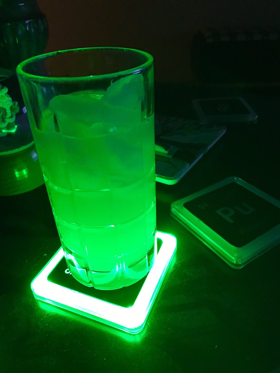 rjfrohn's tweet photo. My sprite is looking very festive with my new “radioactive” light up coasters 😂 #nerdyxmas #chemrules #missingCf https://t.co/TfaJMCQ3TE