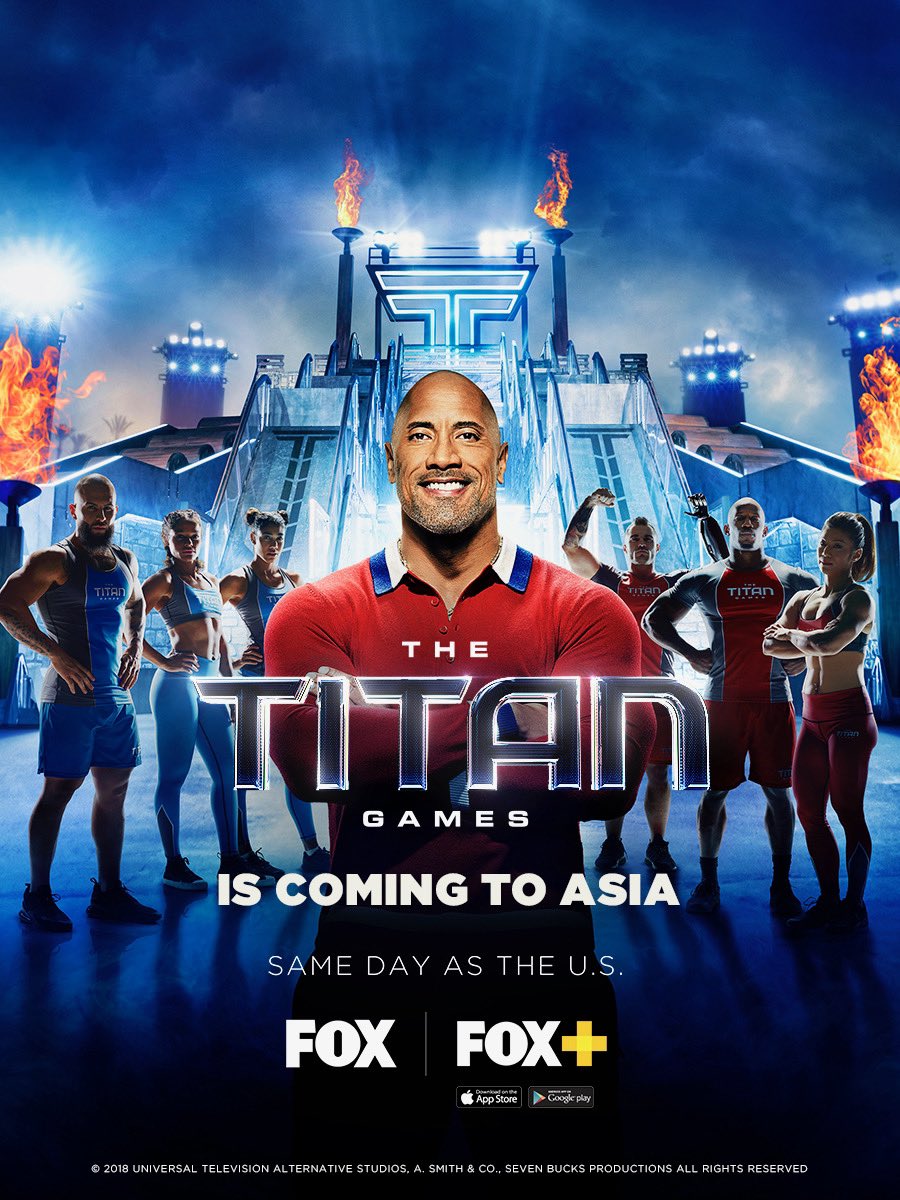 TheRock's tweet photo. Cool news to share ahead of our big @NBCTitanGames premiere this week. Series will premiere same day with our @FOX ASIA broadcast partners. 
Goal was to create a series that entertained the world. This is a nice start. Enjoy the show Asia. 
#TitanGamesOnFOXAsia @SevenBucksProd https://t.co/zAmLNKpGwc