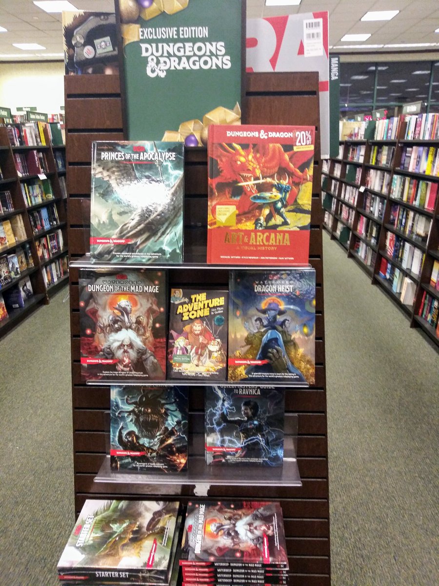 aly_manes's tweet photo. So Barnes and Noble automatically equates the McElroys with D&amp;D now, and I love it. #thezonecast @JustinMcElroy @travismcelroy @DocCurm @griffinmcelroy https://t.co/q6Fja4oMrE