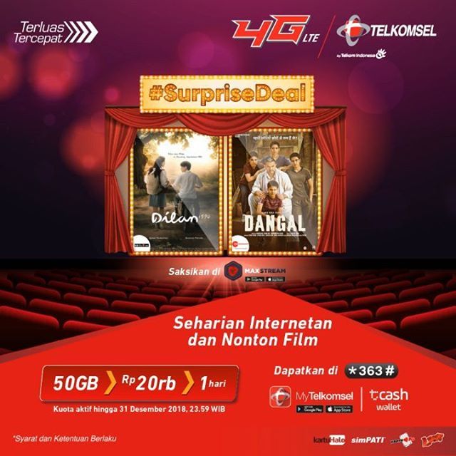 loopmakassar's tweet image. Halo #LOOPers
.
Buat akhir tahunmu makin seru dengan nonton sepuasnya film Dilan 1990 dan Dangal di aplikasi MAXstream, yuk! Beli sekarang paket promo #SurpriseDeal 50 GB hanya Rp20.000 di *363# atau tsel.me/surprisedeallp ya.
.
#LoopMakassar #Tsel4U… bit.ly/2H0ii39