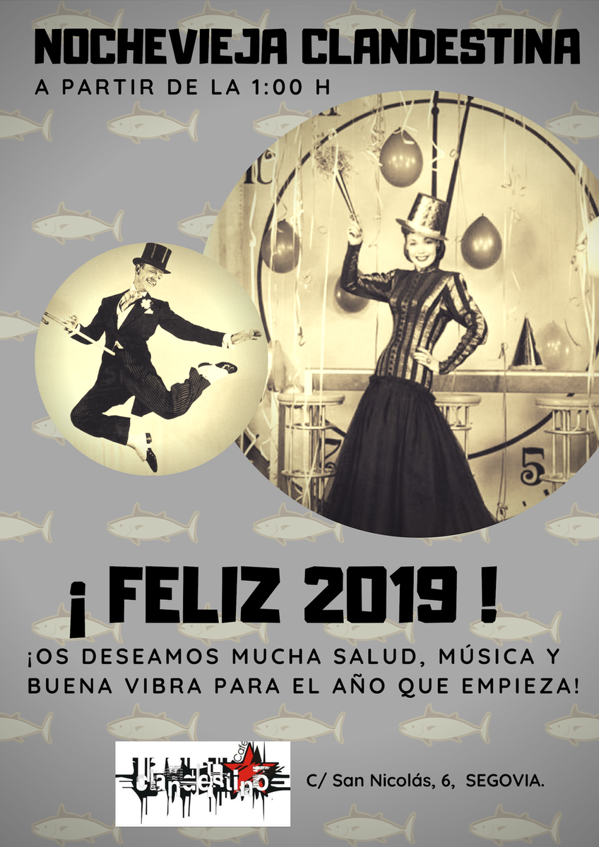 Cafeclandes's tweet photo. Pues otro añito que se nos ha pasado volando... desde el equipo clandestino os deseamos MUCHA SALUD, MÚSICA A RAUDALES Y BUENA VIBRA para el que empieza! Nos vemos después de las uvas, FELIZ 2019! https://t.co/T1a4jrDKZs