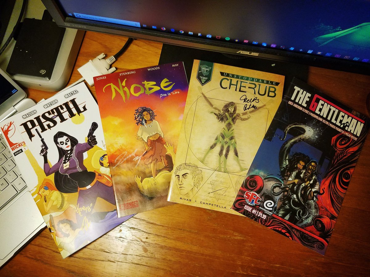 AaronNabus's tweet image. Taking a break to #SupportIndieComics: #Pistil @fearthepistil by @jessistarjudd, #Niobe by @SebastianAJones &amp;amp; @amandlastenberg (published by @strangercomics), #UnstoppableCherub by @RivasTravis &amp;amp; #TheGentleman by @GregAndElysee (published by @EvoluzionePub).

#IndieComics