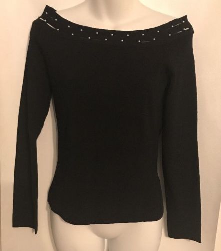 Cable & Gauge Knit Top Black Viscose Blend Pearl Bedded Neckline Size M NWT #CableGauge #KnitTop