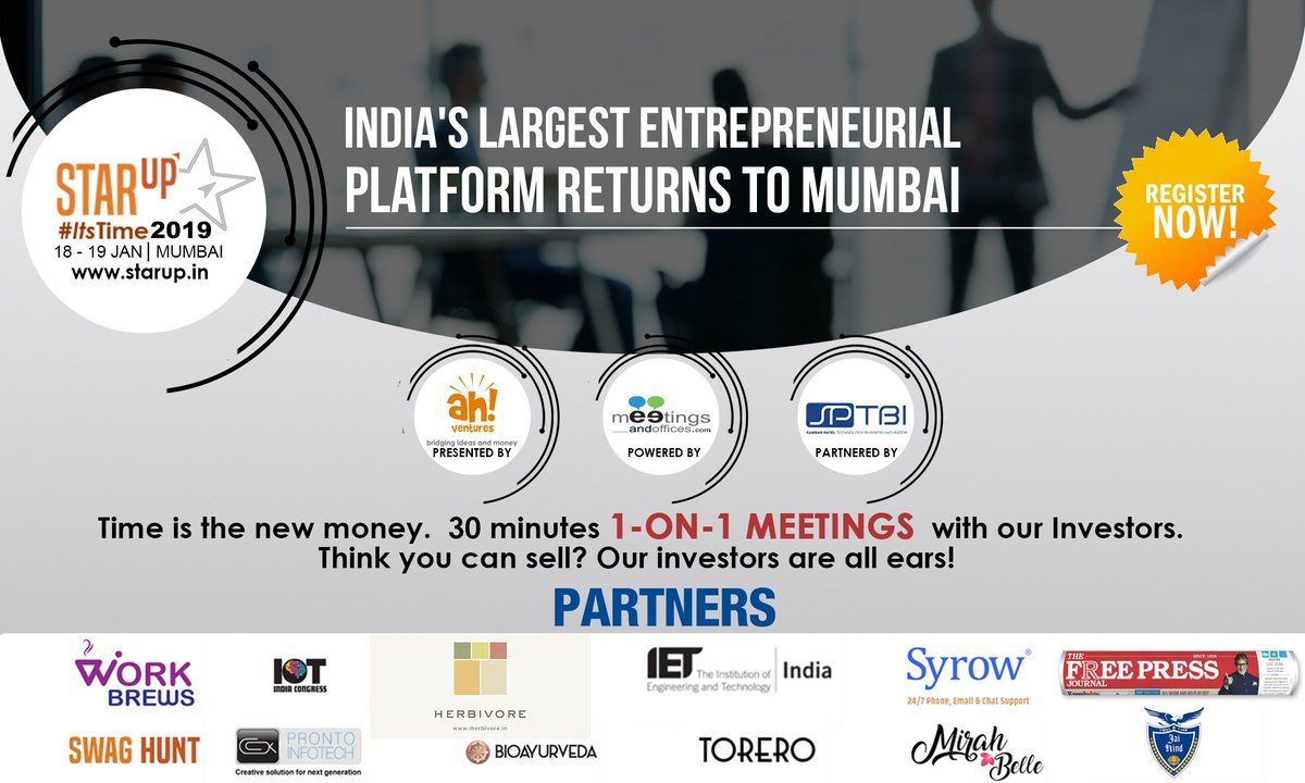 fpjindia's tweet photo. STARup Summit gives you the unique opportunity to indulge in a no-barrier Networking zone on the 18 & 19 January 2019. Begin the New Year on the perfect note! And get ready for that #NoNonsenseNetworking Experience!!
For more details, check https://t.co/9nnlfWUl9f
@STARupSummit https://t.co/60gb3iR3Jc
