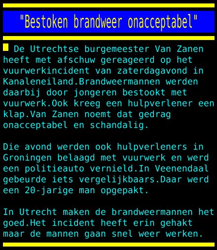 Teletekst's tweet photo. "Bestoken brandweer onacceptabel" https://t.co/3CiOxANNou
