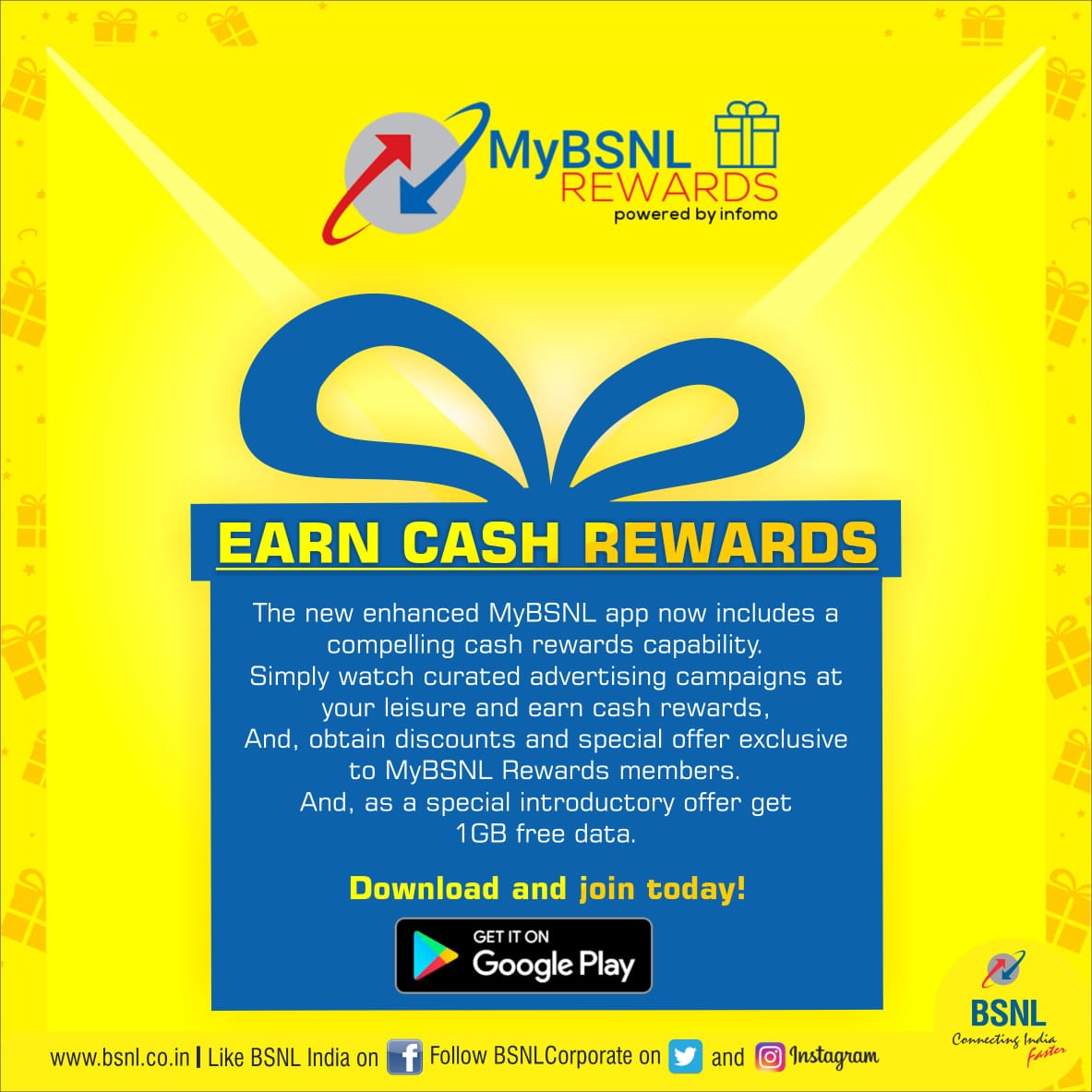 BSNLCorporate's tweet photo. New Years has arrived early at #BSNL . Offers galore!  Just download #MyBSNLApp &amp; get all the latest updates at your fingertips whilst earning great rewards. Download here: https://t.co/oYJz9GtU90 https://t.co/FZ9joih5oK