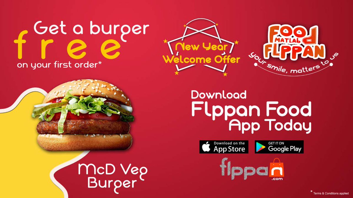 FlppanOfficial's tweet photo. Get a McDonalds Veg Burger Free On your First Order(Minimum Cart Value should be Rs. 200/- or above). Grab this delicious offer by flppan food and get a free burger complimentary. Place your order now! Download App Today
https://t.co/aANPvI1ZGx https://t.co/NwIqUhVmrm