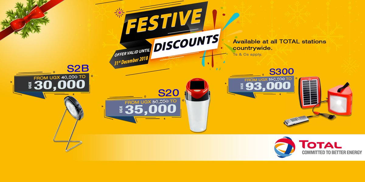 TotalEnergiesUG's tweet photo. Hurry!!! Promo ends today.
Get yourself an #Awango lamp kit at a #TOTAL station near you.
Offer Valid until 31st December 2018 midnight.

#AwangoByTOTAL #HappyHolidays https://t.co/yCI3pjeJ7X