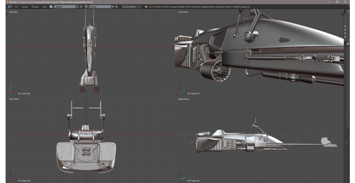 neli702's tweet photo. Moving right along on this one...  #StarWarsSpeederBike #Blender3d https://t.co/dg5Hywe0aA