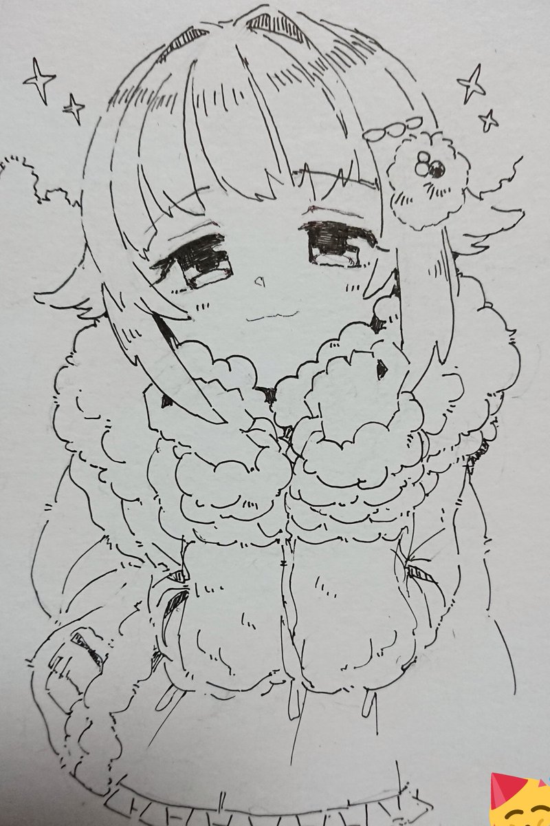 色紙に描いたちこ 