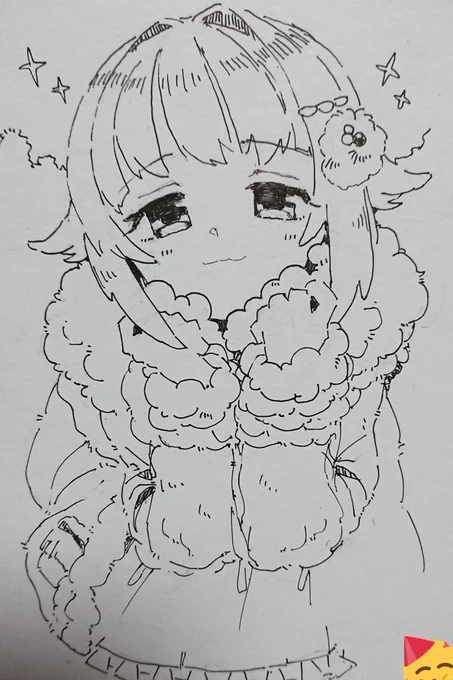 色紙に描いたちこ 