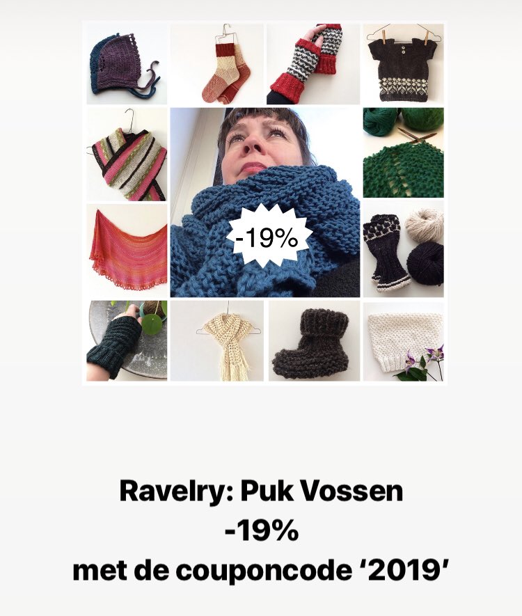 Voor jou van mij: 19% korting op al mijn Ravelry patronen met de couponcode ‘2019’. ravelry.com/designers/puk-…
