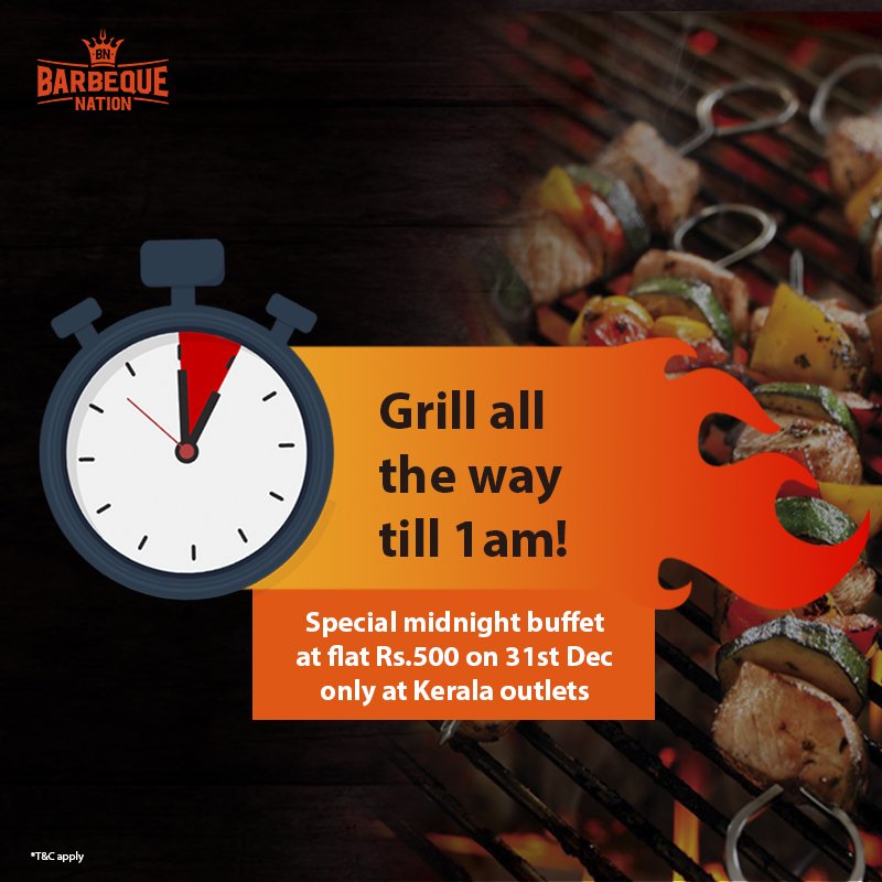 BarbequeNation's tweet photo. Eat your way to a delicious New Year. Our Kerala restaurants will be open till 1 am on 31st Dec.
Book your tables now!
https://t.co/CLDMSVEeBv
T&C apply. #BarbequeNation #MidnightBuffet https://t.co/rwROuSLVkp