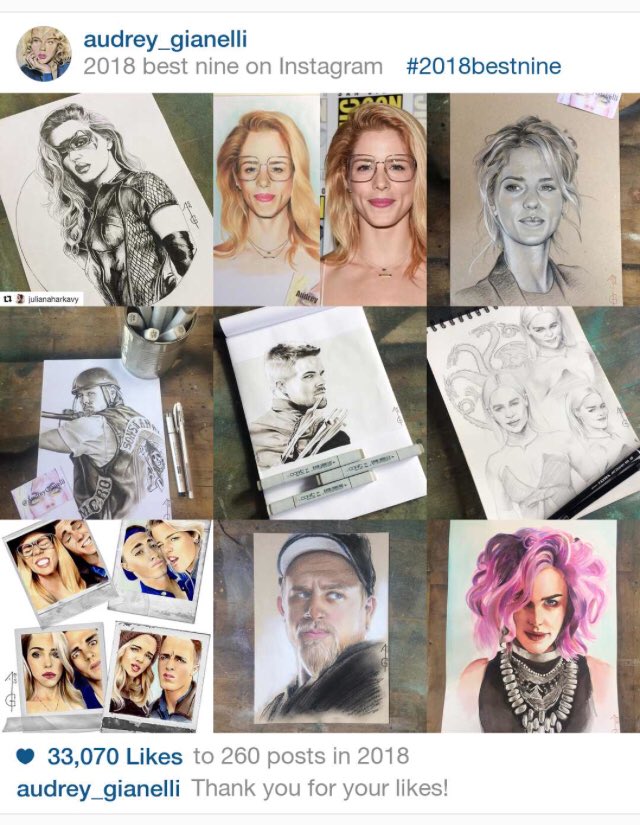 AudreyGianelli's tweet photo. Today is the last moment to look back to 2018 and thanks all of you from the bottom of my heart for all your support.
What a crazy year 😜
#bestnine2018 #fanart #arrow #olicity #emton #emilybettrickards #sonsofanarchy #charliehunnam #oliverqueen #emiliaclarke #stephenamell https://t.co/PUezUzBK1W
