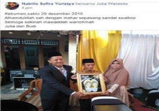 Viral Pernikahan dengan Maskawin Sandal Jepit Swallow di Kebumen, Inilah Filosofinya dlvr.it/QvhQ1f