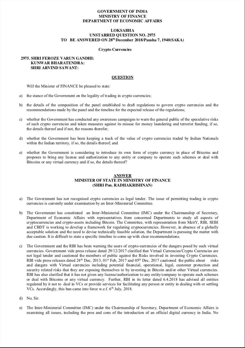 NischalShetty's tweet image. Here&apos;s the complete report submitted in Loksabha by government of India about crypto.

#IndiaWantsCrypto #isupportcrypto #blockchain #cryptocurrency #India