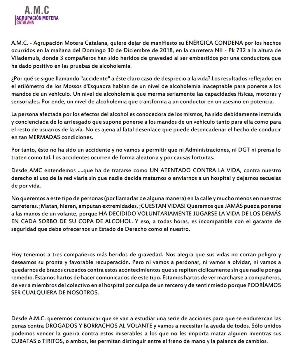 AMC_agrupacio's tweet photo. #Comunicat AMC #accident #motorista a #Girona. https://t.co/1C07XHdagp