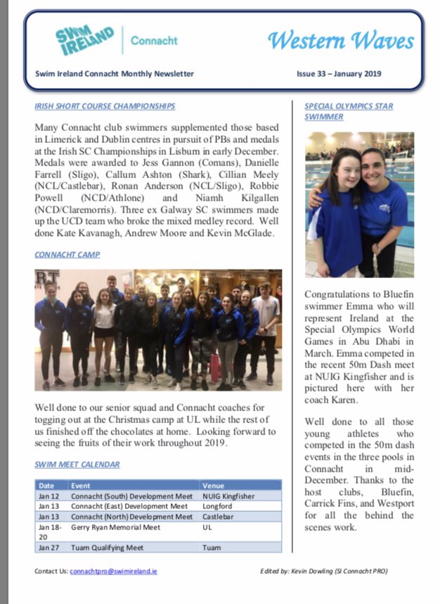 <a href="/SwimConnacht/">Swim Connacht</a> wishes all athletes, coaches, volunteers and parents the best of health in and out of the pool. See January edition of newsletter.