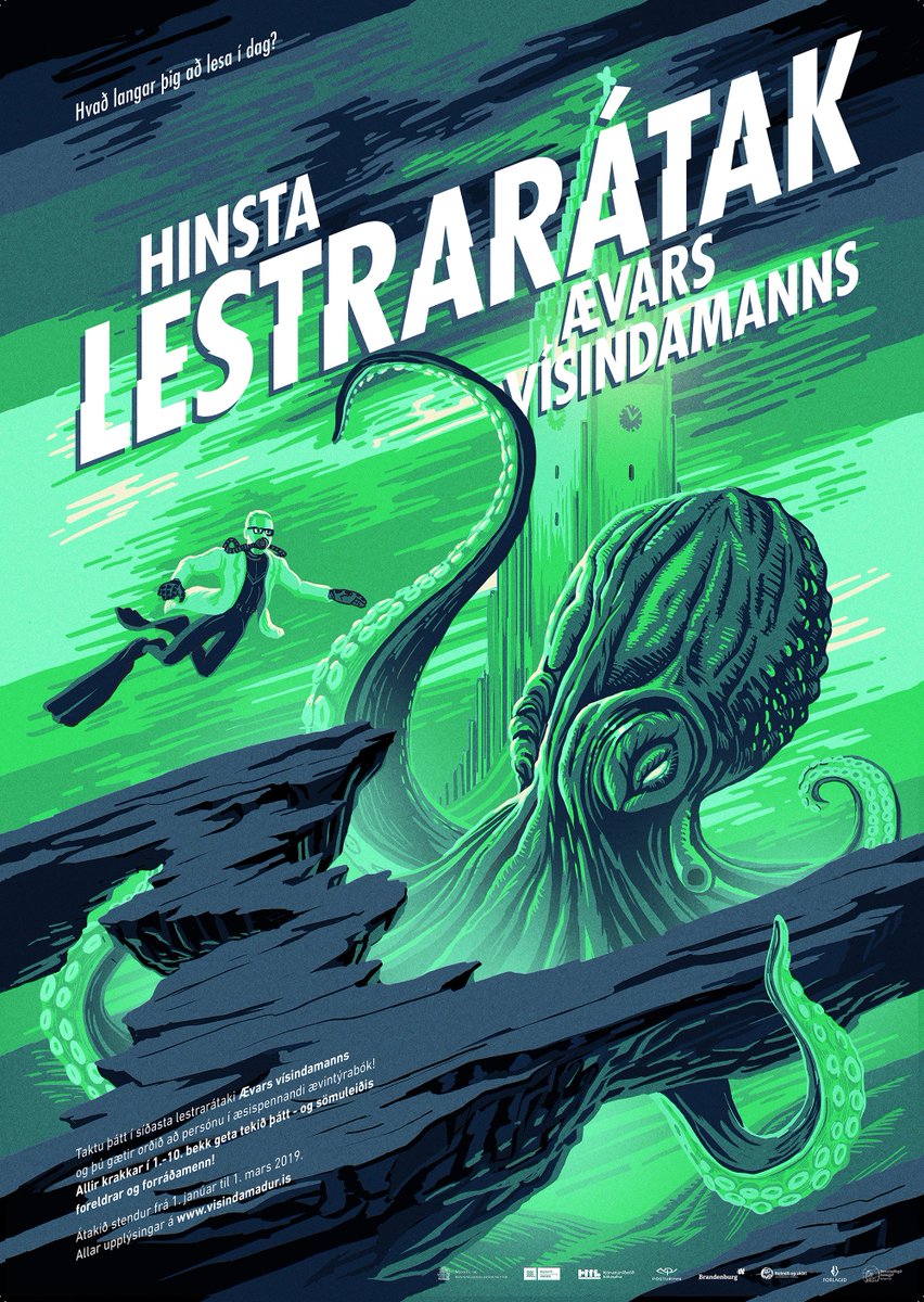 aevarthor's tweet photo. Síðasta lestrarátakið mitt byrjar á morgun. Þorvaldur Gunnarsson hjá @BrandenburgRvk gerði fjögur frábær veggspjöld sem hægt er að raða saman hvernig sem er. Já, og nú geta foreldrar tekið þátt líka. 😇  Allar nánari upplýsingar koma á morgun. #lestrarátak #ævarvís https://t.co/Rb8tbQdzuI
