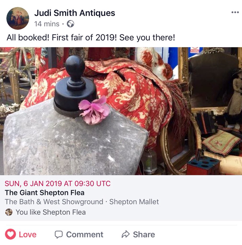 eversleybarn's tweet photo. All booked! First #antiquesfair of 2019 @sheptonflea this #Sunday #sixthjanuary #showeringpavillion #sheptonflea for all #uniqueantiques #decorativeantiques #vintage #fineart #furniture #props #interiors #collectables #judismithantiques https://t.co/2a77ikpsi4