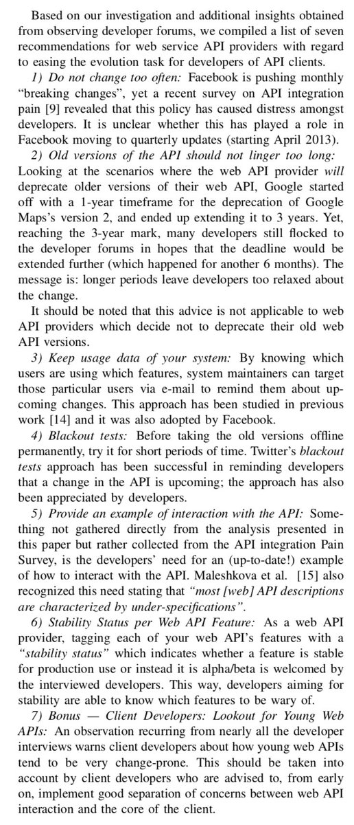 Jarkko_Moilanen's tweet image. 7 recommendations for web service API providers with regard to easing the evolution task for developers of API clients.
Source: Web API growing pains: Stories from client developers and their code. (2014)
#DX #migration #versioning #API