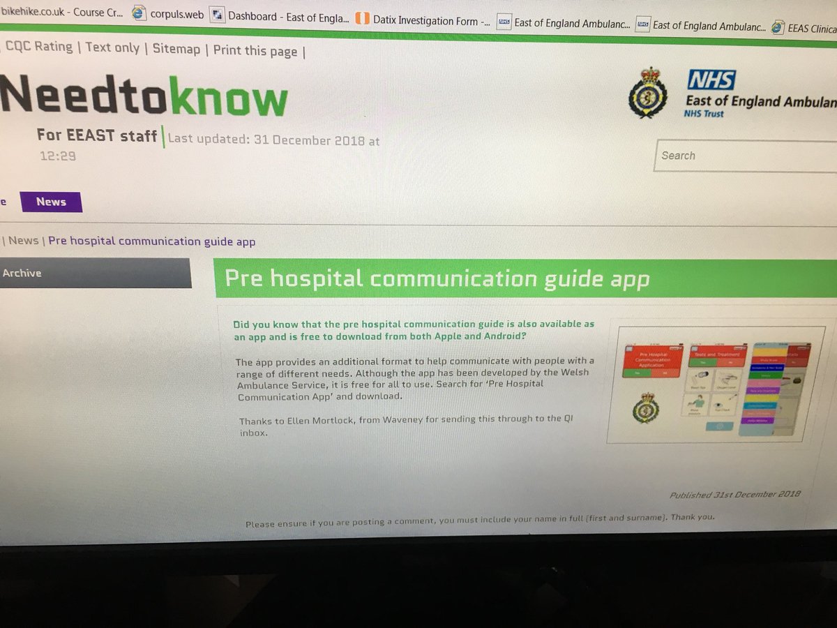 Another great suggestion from our staff <a href="/EastEnglandAmb/">EEAST Ambulance Service</a> becomes reality, well done Ellen Mortlock from Waveney. Pre hospital communication guide app now available for all staff and volunteers- more detail on NTK