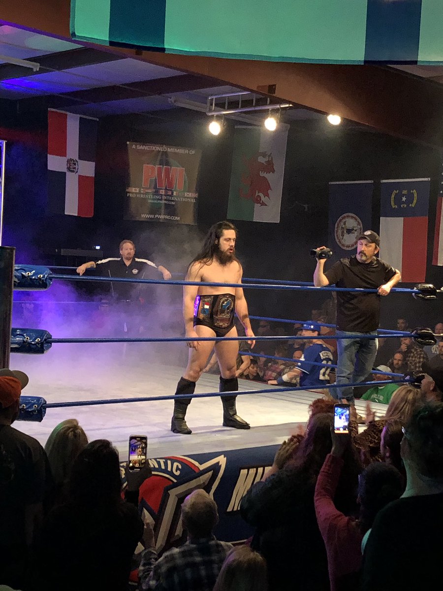 @BrittWhitmire @mitchellpwtorch & I attended #CWFBattlecade Saturday night. Here’s the champ @TLee910 before an amazing 45-minute Main Event match with @BigArikRoyal! Fun night! Nice to see @ShaneHelmsCom in the house, too!