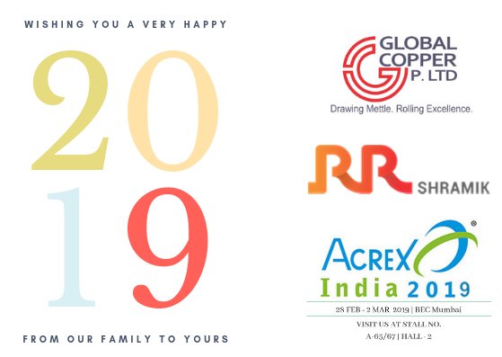 GlobalCopper's tweet photo. #HappyNewYear2019 

#Coppertube #Copperpipe #Copper #Acrex2019 https://t.co/rQep405k5V