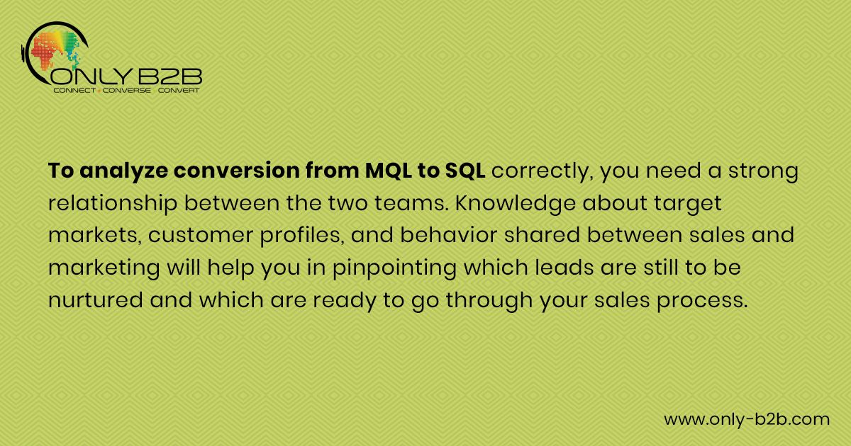 vikas1bhatt's tweet photo. To analyze conversion from #MQL to #SQL correctly, you need a strong relationship between the two teams. Knowledge about target #markets, customer profiles, and behavior shared between #sales and #marketing will help you in pinpointing which leads are still to be nurtured and... https://t.co/7eOUbFOQMJ