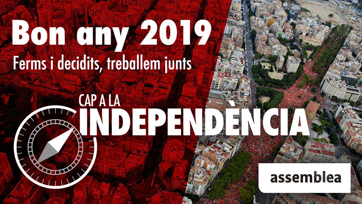 assemblea's tweet photo. ⬛️⬜️ Hem guanyat moltes vegades, no malbaratem les victòries. Tinguem-ho present aquest 2019. Encarem-lo ferms i decidits. Anem #CapALaIndependència🧭
Bon any!!*!! https://t.co/JtTExKKrF7