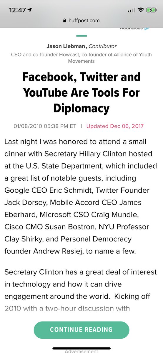 19. This is  #GoogleStateGate.Schmidt: GoogleDorsey: TwitterEberhard: Mobile AccordMundie: MicrosoftBostron: CiscoShirky: NYURasiej: Personal Democracy Liebman: HuffPost Contributor But she couldn’t answer  @TomFitton’s questions... https://m.huffpost.com/us/entry/us_416876?ec_carp=6470333805766853870