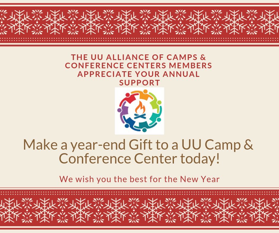 uuaccc's tweet photo. UU camps &amp; conference centers: where ppl on varying spiritual paths come together to learn, play, build community &amp; lift up justice. Support your local UU camp &amp; conference center with an end of year donation today! https://t.co/3t1Pxdy1tG