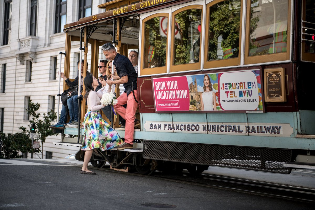 You can't come to San Francisco without taking the obligatory cable car photo.  It may be common but it is also a classic.  Do you remember your first cable car ride through this beautiful city?
#engagementphotoshoot #engagementphoto