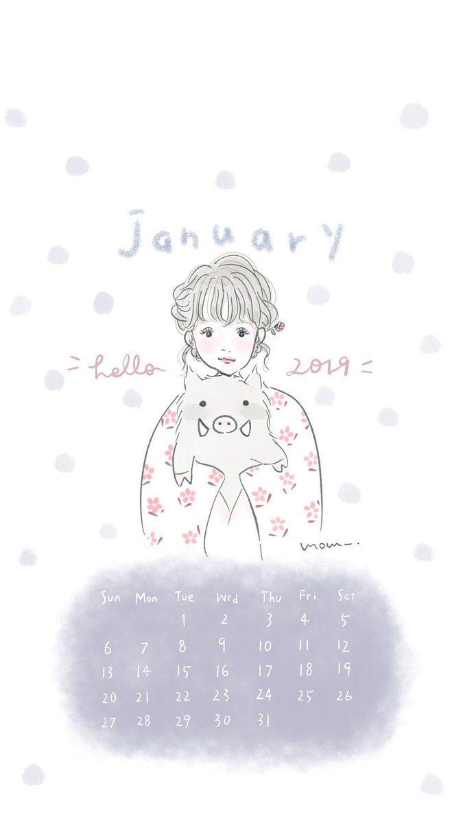 Momi インスタよりこっちを早く更新 明けましておめでとうございます 19もよろしくお願い致します スマホの待ち受け 壁紙に オリジナルイラストカレンダー どうぞ使ってくださいましまし 色味は３つ お好きなのを