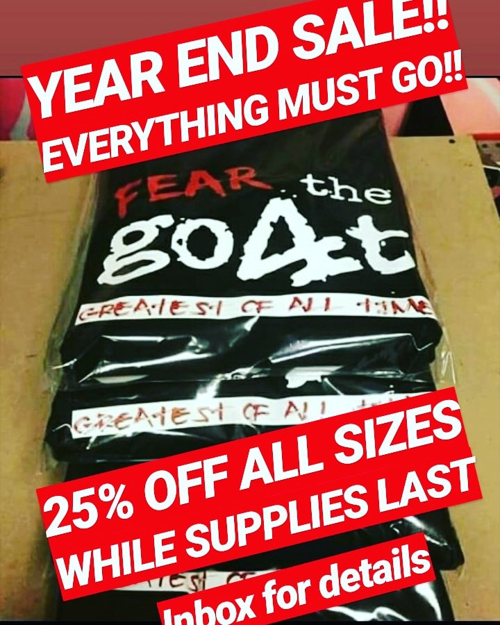 The_GO4T's tweet photo. Lookin for a late holiday gift? Lookin to match those new sneaks? Or are you just lookin to up your cool level to 1000?? Then join the Family and get your limited "Fear The Go4T" original T-shirt FOR JUST 25% OFF WHILE SUPPLIES LAST!!! INBOX FOR DETAILS!!! 
#HAPPYNEWYEAR https://t.co/szd22ff75L