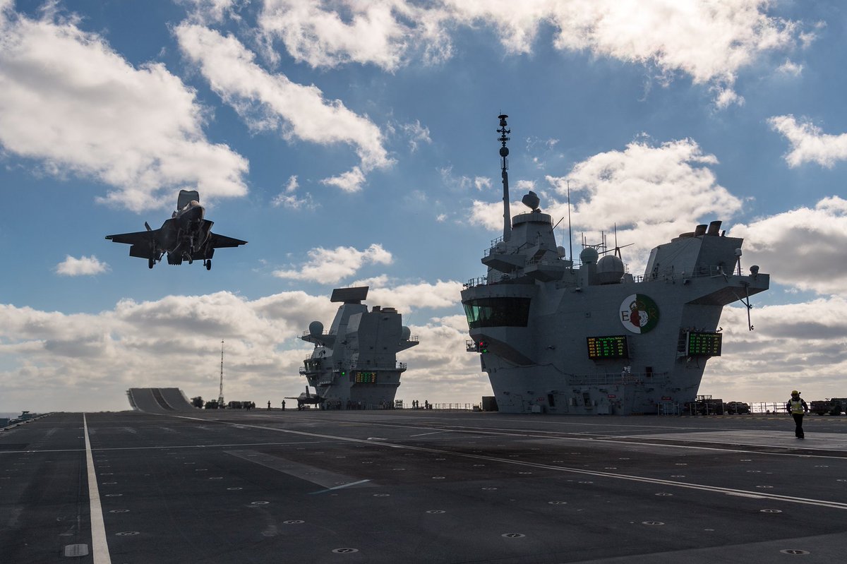The F35 landing ‘backwards’ on HMS Queen Elizabeth.