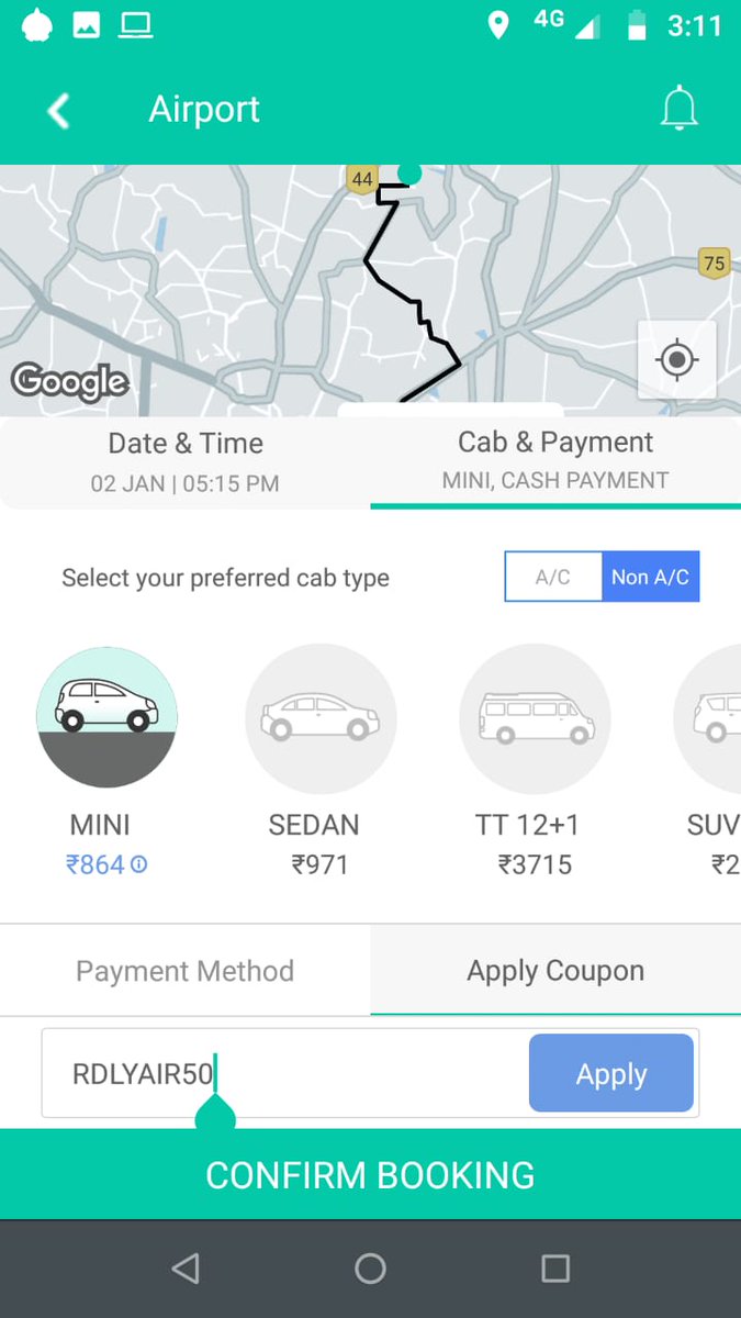 Wish you and your family a glorious new year with joy and prosperity.

Also, sharing with you new year gift coupons. Use RDLYAIR50 for Airport cabs and RDLYOUT5H (Upto 500 Rs) for Outstation cabs at  Bengaluru from the app.

Validity till 31-Jan-19. We do not cancel  bookings.