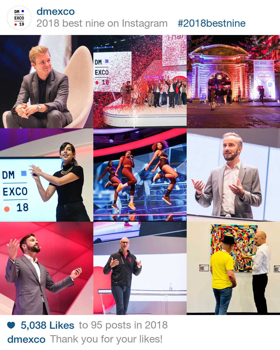 dmexco's tweet photo. Thank you for your support this year! Are you following us on Instagram? These are our #2018bestnine, the best nine images on Instagram of our account @DMEXCO and they reflect our favorite moments of #DMEXCO18. See you all at #DMEXCO19! 🎉https://t.co/Ez1CqeMq0V https://t.co/DeOlBjogHi