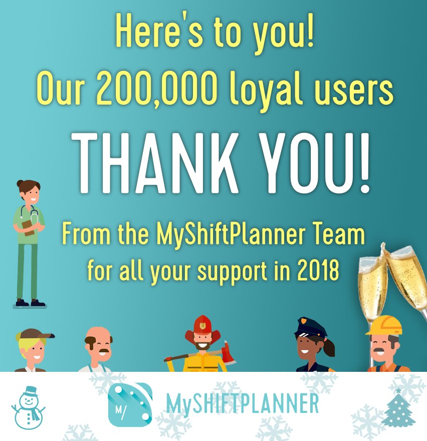 myshiftplanner's tweet photo. Thank you from the My Shift Planner Team for your support in 2018.

We will continue to work our hardest and do our best to support Shift Workers in the coming year. https://t.co/b99PYxoTp3
