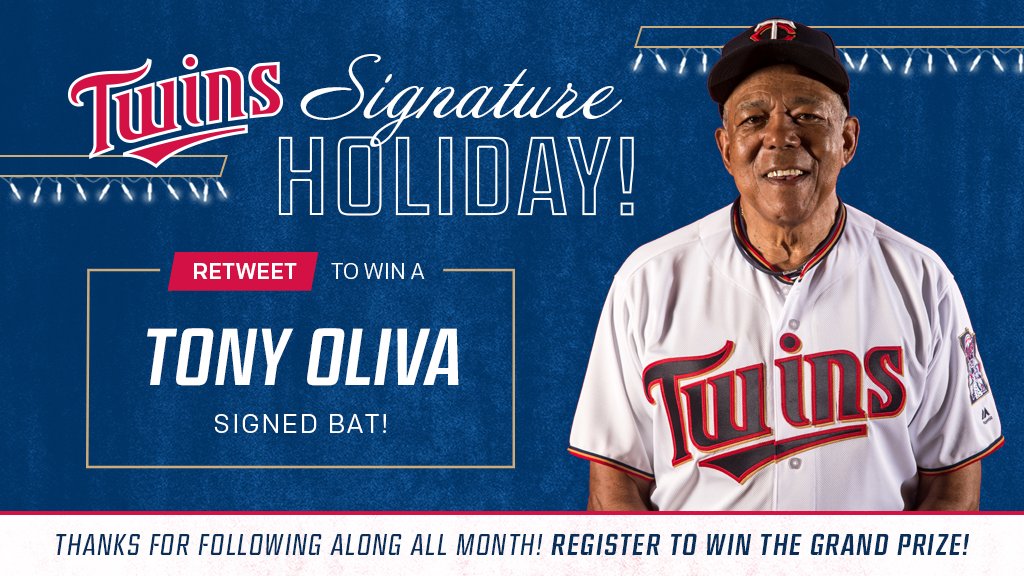 RT for a chance to win a bat signed by Tony Oliva! #MNTwins #SignatureHoliday 

Don't forget - today's the last day to enter the grand prize drawing: twinsbaseball.com/signatureholid…