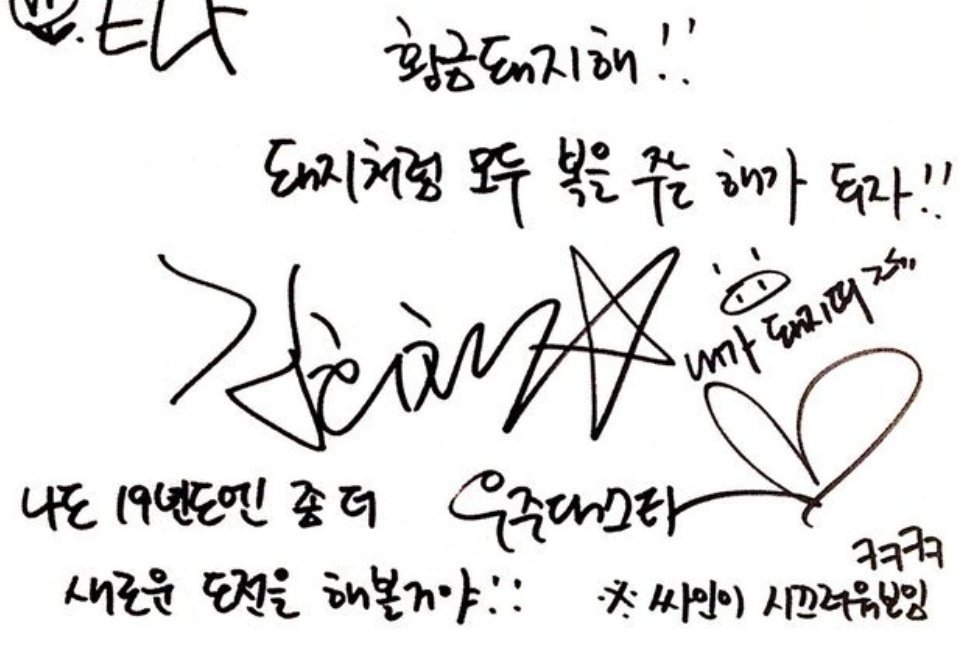 emzhaek's tweet photo. [TRANS]
Heechul's new year message: Year of the golden pig! I hope this becomes a year of luck for everyone just like the pig!! I'm born in the year of the pig >< I'm also going to try doing some more new things in 2019!! My sign looks messy https://t.co/AaxQnFtFPJ