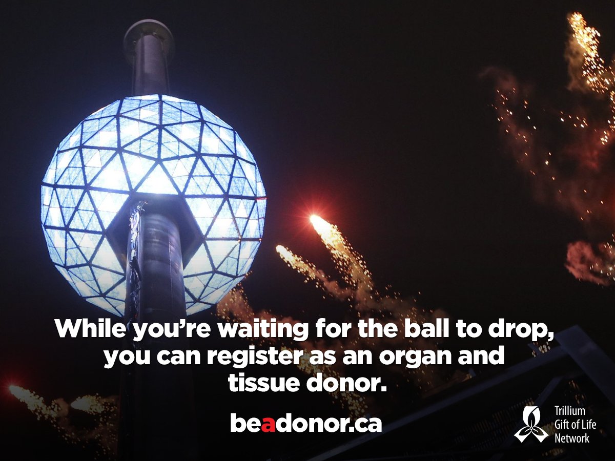 TrilliumGift's tweet photo. Start the new year off right: Make a decision to help your fellow Ontarians on the waitlist by registering as an organ and tissue donor at https://t.co/QbtH0gwY1I #NewYearsEve #HappyNewYear2019 https://t.co/ofggRyjTz1