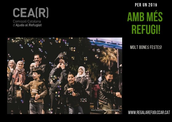 Des de la <a href="/CCARefugi/">Comissió Catalana d'Acció pel Refugi</a> us dessitjem a tots i totes un feliç #2019 amb més refugi!
Si vols ajudar-nos a que aquest nou any sigui un any de refugi, entra a regalarefugi.ccar.cat

#Feliz2019 #CapdAny