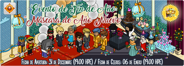 ESHabboSecurity's tweet photo. 📢Del 31 de diciembre al 06 de enero participa en nuestro "Evento Especial de Fin de Año"🎁🎆 y adquiere la hermosa placa: "Máscara de Año Nuevo"🎭🎊 Accede desde nuestra Central de Eventos de .RocioDeMiel. o a través del navegador en @ESHabbo ➡ https://t.co/K2HFnTgpsR https://t.co/EhJXBpZZ5S